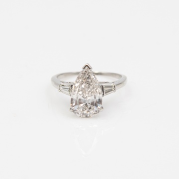 3.45 CT Pear Shaped Diamond Ring with Platinum and Diamond Band
